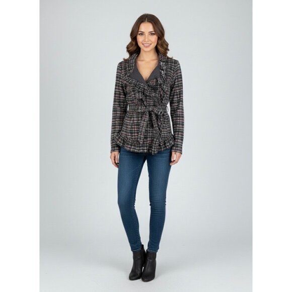 Y2K Self Esteem Ruffle Plaid Jacket Cardigan - Dark Academia Whimsigoth Coquette - Picture 14 of 16